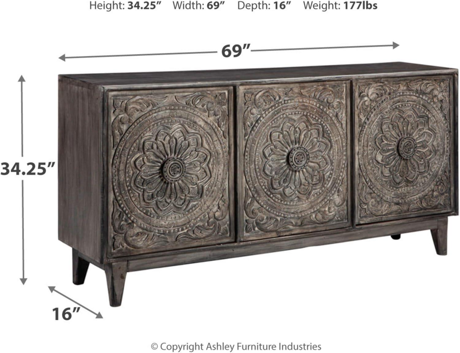 Exquisite Gray Hand-Carved 69'' Transitional Sideboard