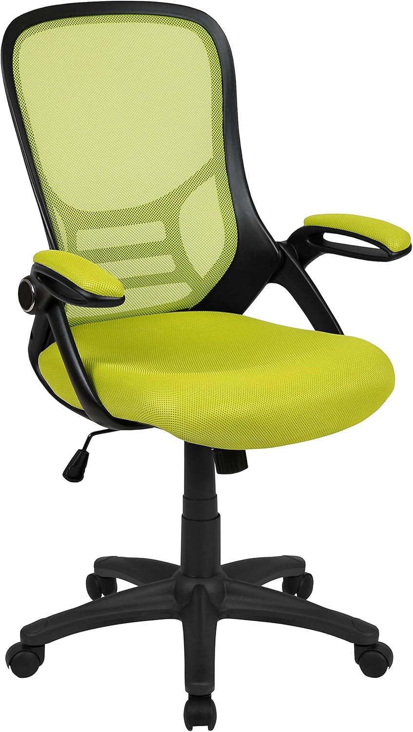 Flash Furniture High Back Green Mesh Ergonomic Swivel Office Chair with Black Frame and Flip-up Arms