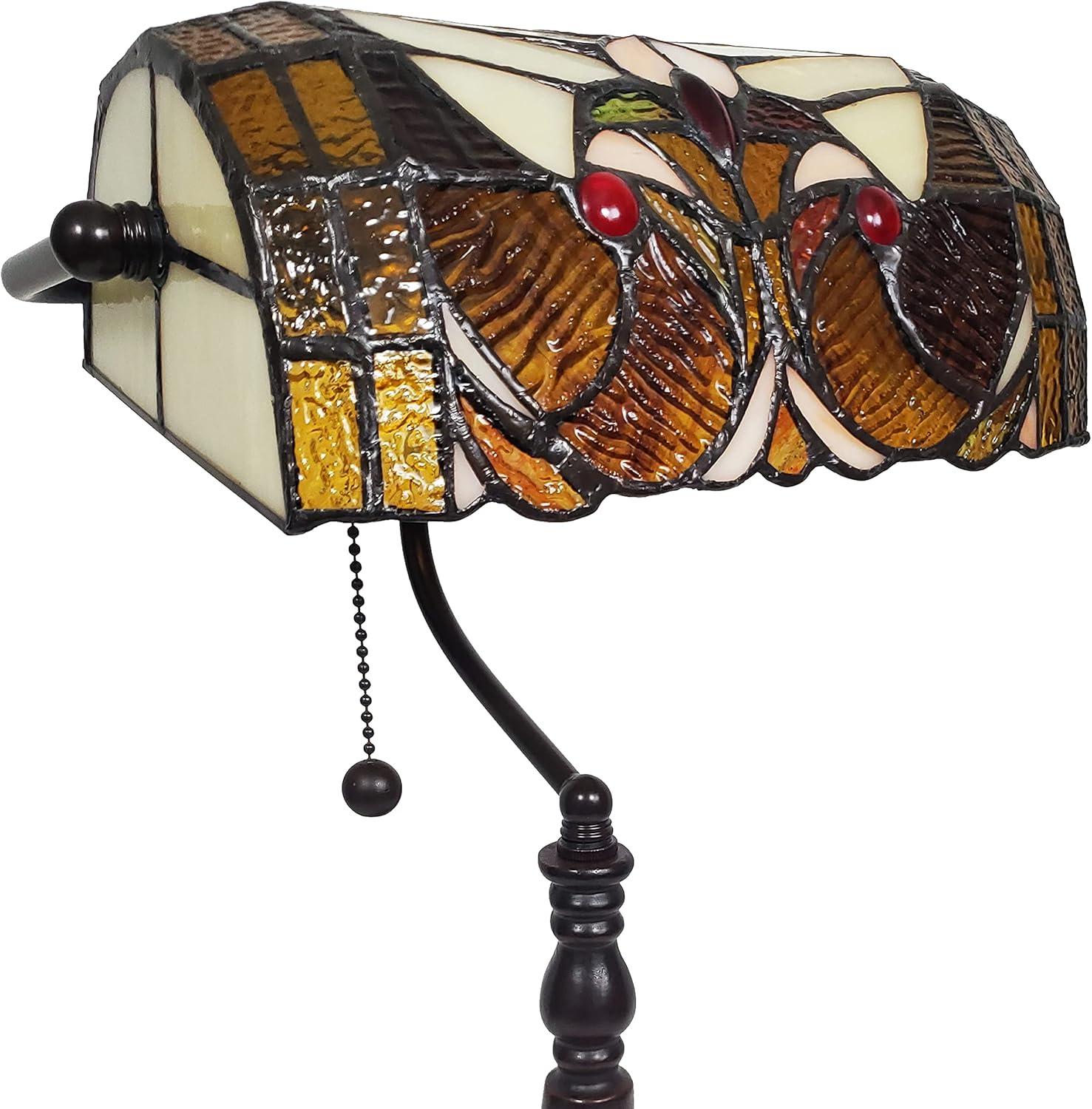 Amora Lighting  Tiffany Style Banker Table Lamp, Dark Amber