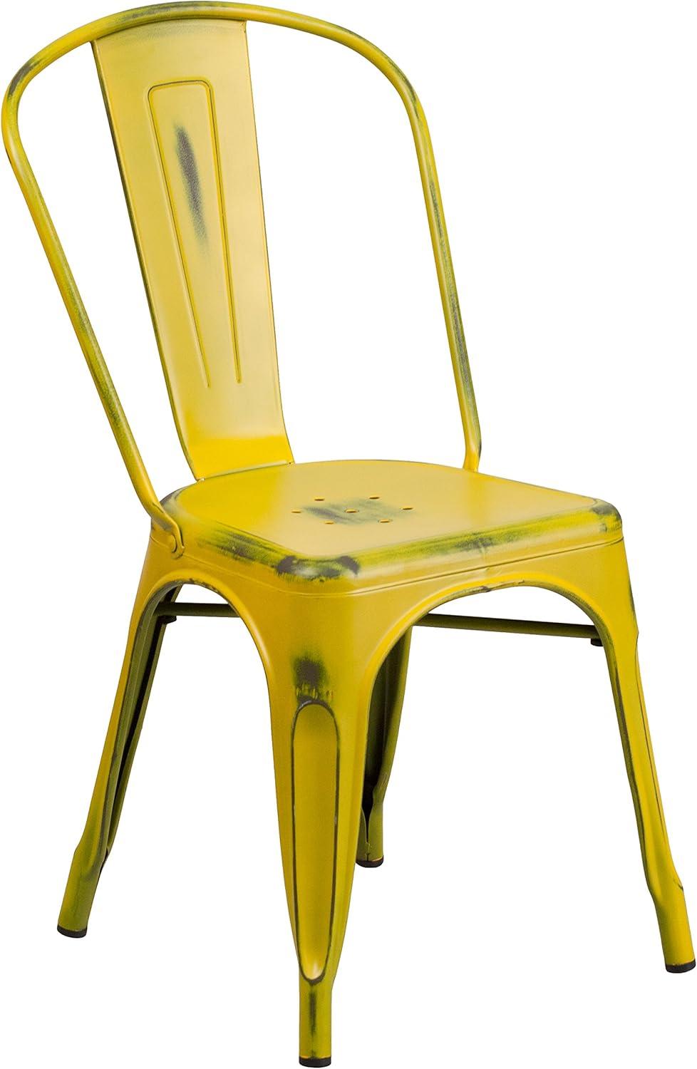 Emma and Oliver Commercial Grade Distressed Colorful Metal Indoor-Outdoor Stackable Chair