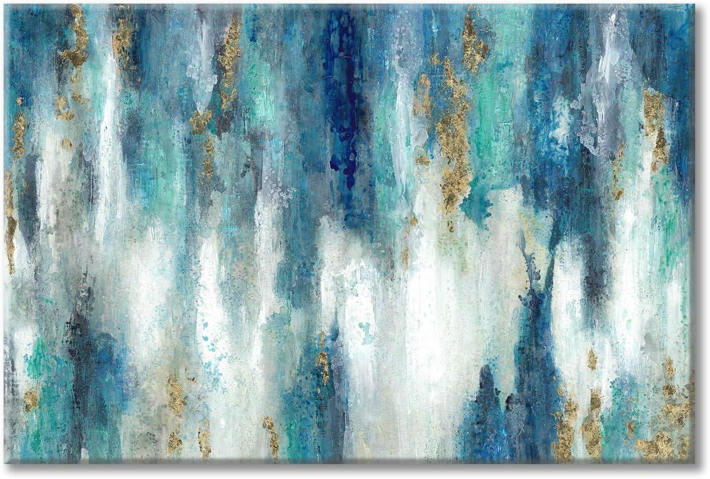 Blue And Gold Wall Decor Set Teal Abstract Painting Canvas Wall Art Decor Colorful Oil Painting Artwork Picture For Bedroom Living Room Bathroom Decorations Aesthetic(12'''' x 16'''' x 1 Panel)