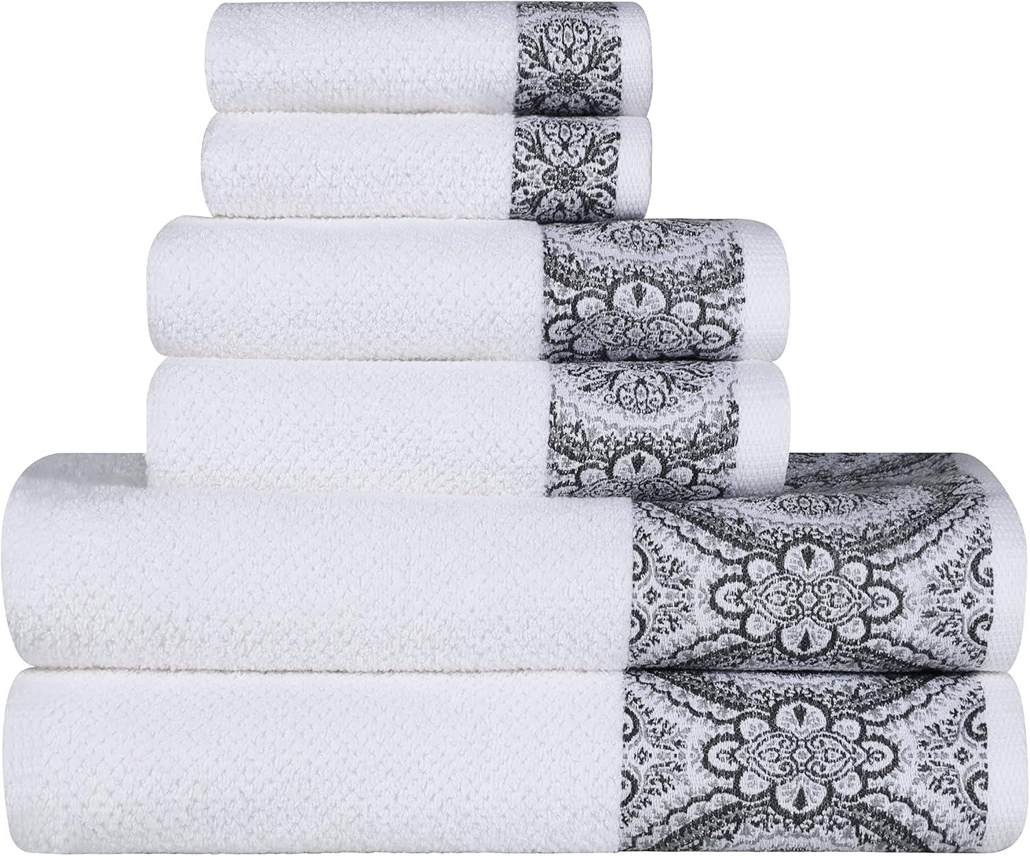 White and Grey Turkish Cotton 6-Piece Towel Set