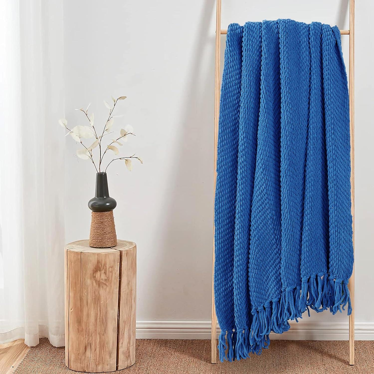 Home Soft Things Reversible Tweed Throw Blanket, Super Soft & Cozy - Snorkel Blue, 50x60"