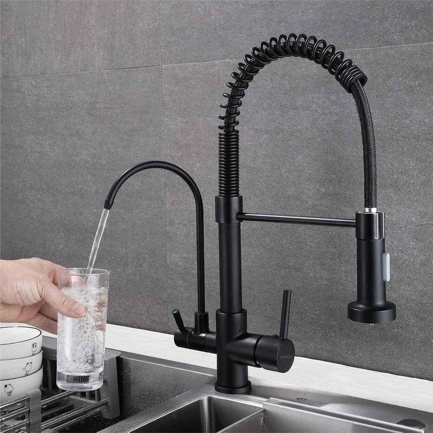 Matte Black Dual Handle Pull Down Kitchen Faucet with Sprayer