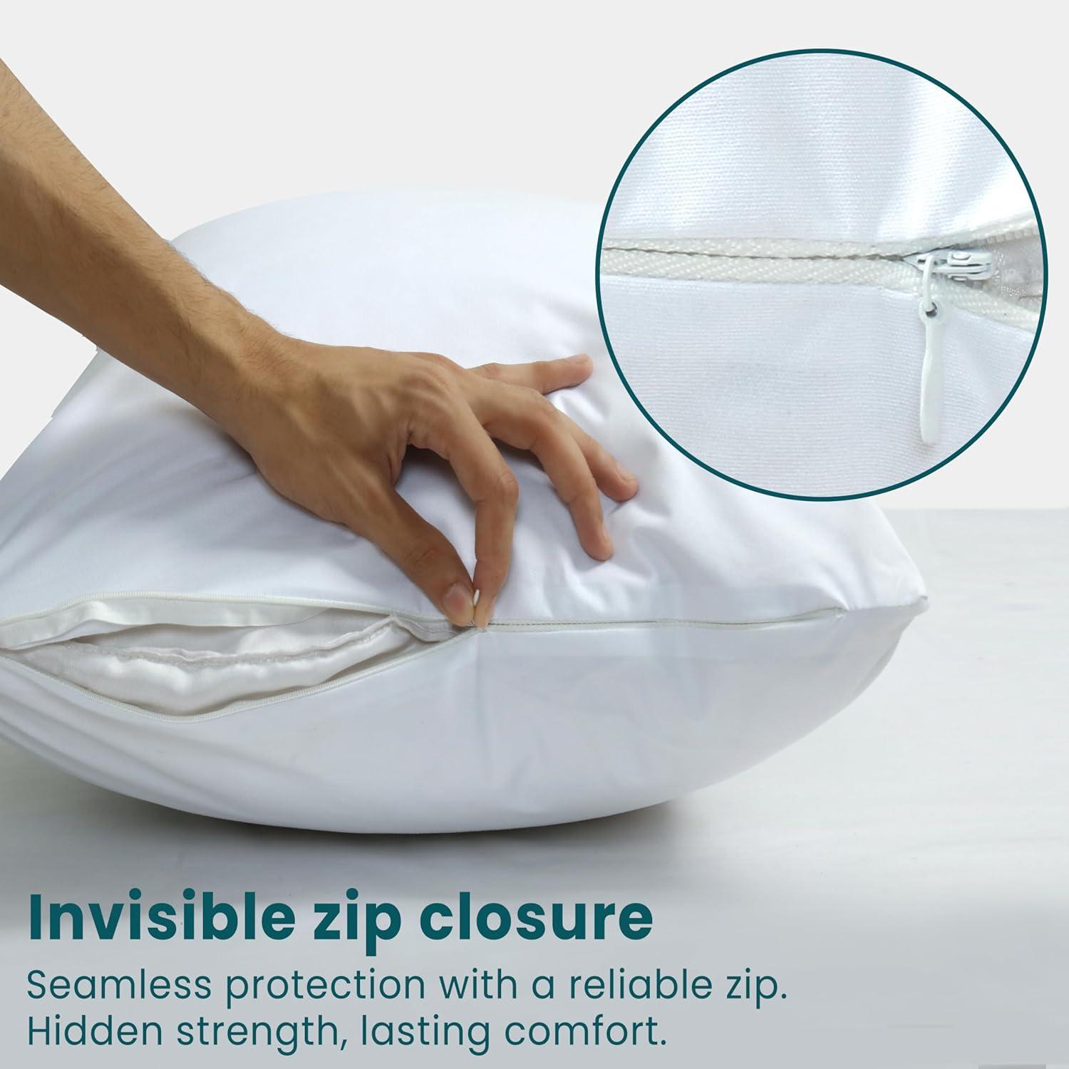 Waterproof Pillow Protectors with Zipper King Size - 2 Pack Waterproof Zippered Pillowcases Encasement, Breathable Protective Pillow Covers 20 x 38 Inches