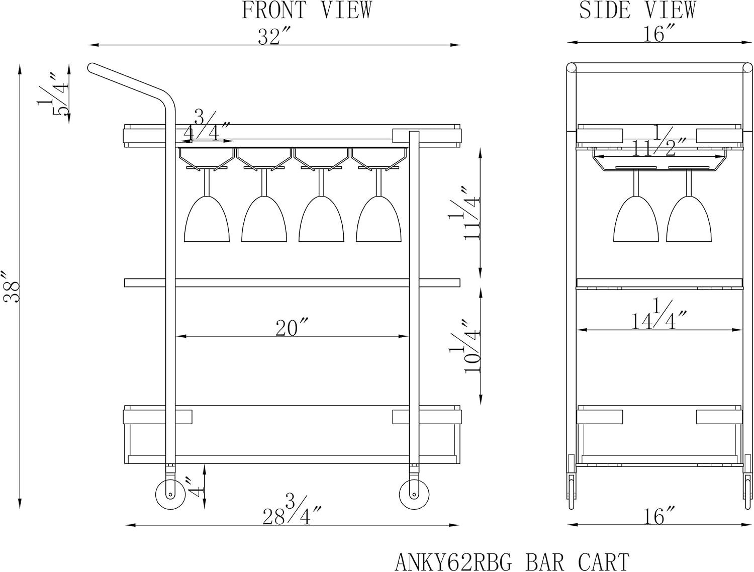 32 in. Kyra Oak & Metal Bar Cart