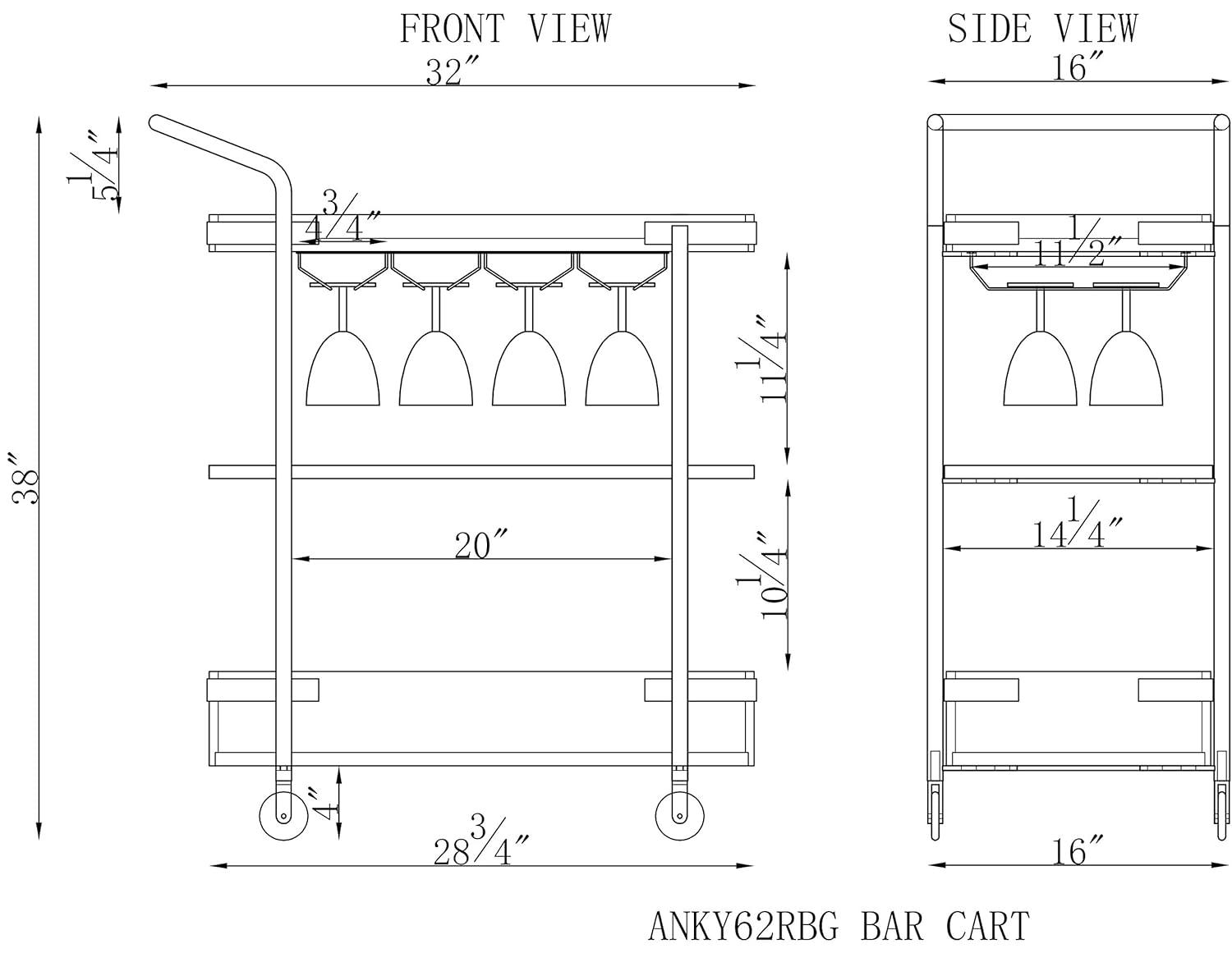 32 in. Kyra Oak & Metal Bar Cart