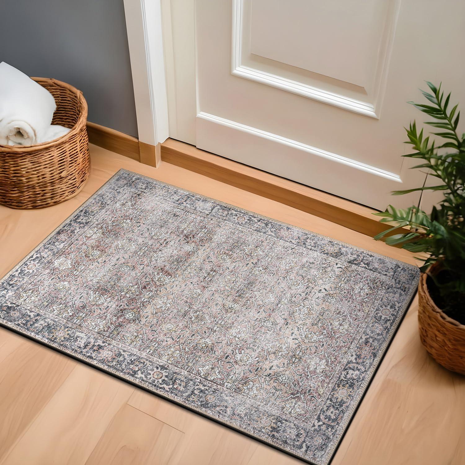 World Rug Gallery Vintage Distressed Machine Washable Non Slip Indoor Area Rug - OLIVE 2'x3'