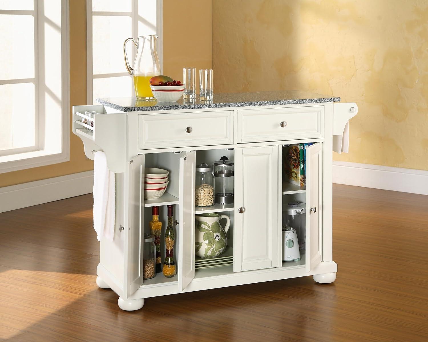 Alexandria Gray Granite Top Full Size Kitchen Island/Cart White - Crosley: Storage, Spice Rack, Towel Holder