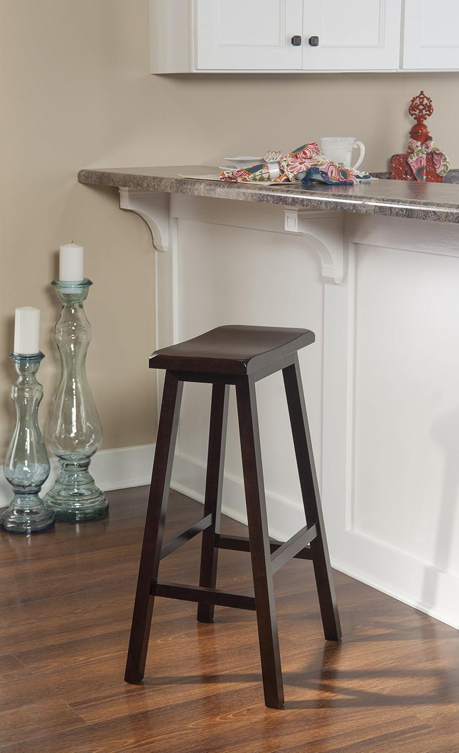 30" Saddle Backless Sloping Seat Barstool Wood Brown - Linon: Rubberwood, Footrest, Fixed Height