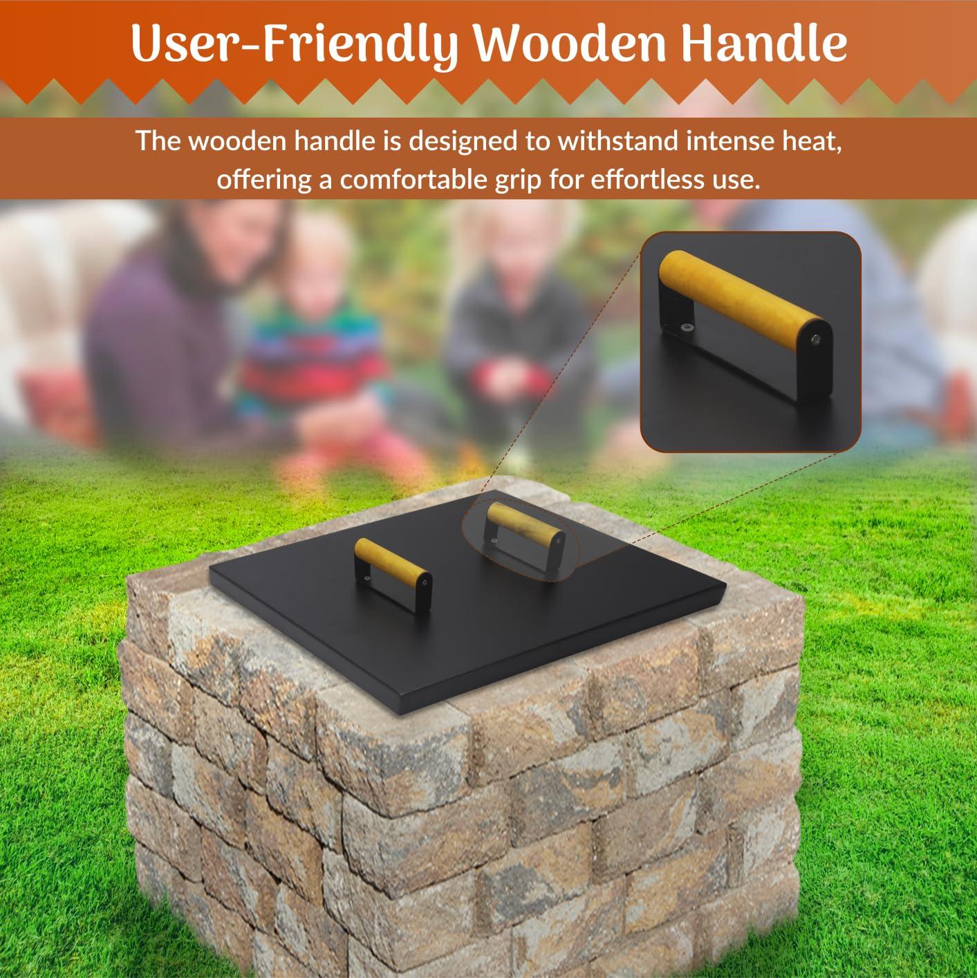 FEBTECH Fire Pit Snuffer Lid - Fire Pit Lid Square 34X34 Fire Pit Cover Square, Rust Resistant Firepit Lid,Carbon Steel Fire Pit Table Lid Square, Compatible For Firepit & Firepit Table Inside Dia Up To 32".