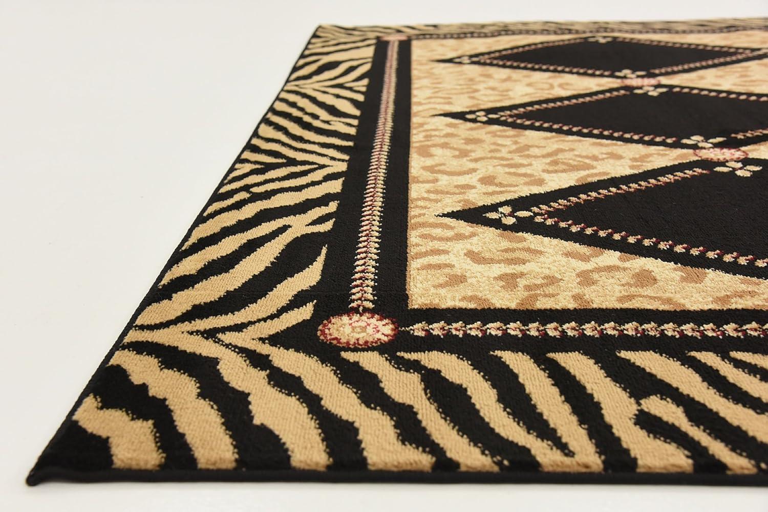 Wildlife Inspired Black and Light Brown Geometric Area Rug