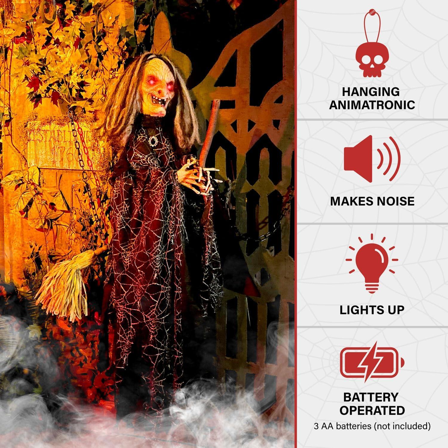 Haunted Hill Farm Lifesize Witch Prop with Lights and Sound, Indoor/Covered Outdoor Halloween Decoration