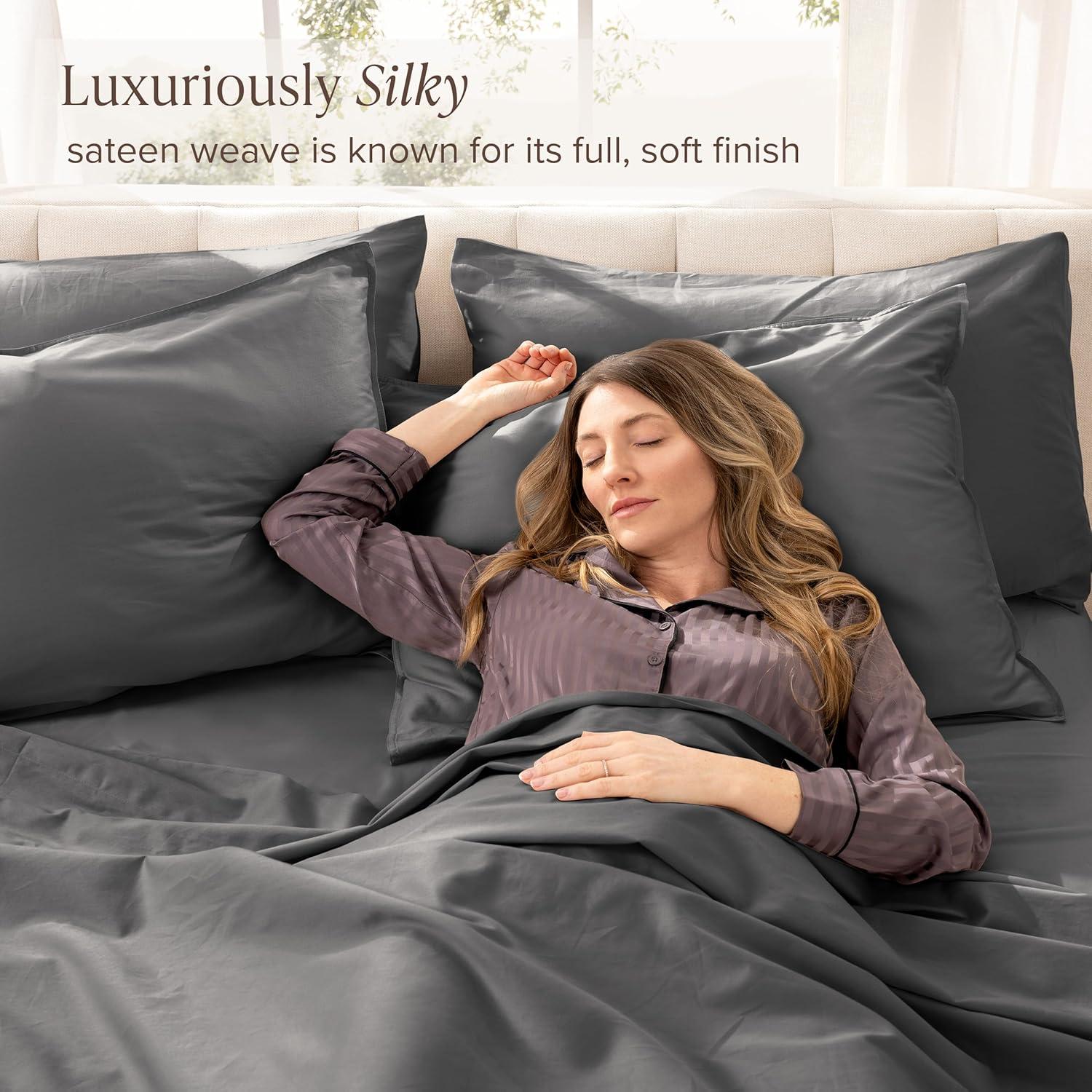 400 Thread Count Organic Cotton Sateen Grey 3 Piece Twin XL Bed Sheet Set by Bare Home