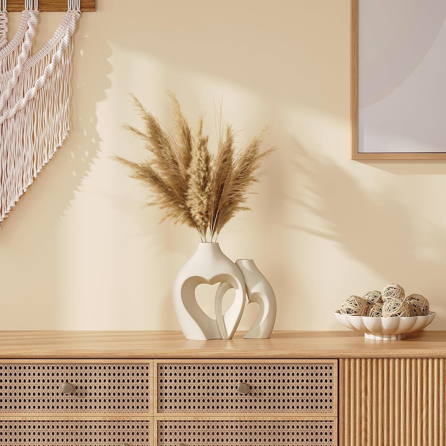 Ivy Bronx White Vases For Decor, Heart Shaped Ceramic Vase Set Of 2, Nordic Heart Shaped Vases, Minimalist Decorative Vase For Table Centerpiece Wedding Dining Living Room Office House Decoration