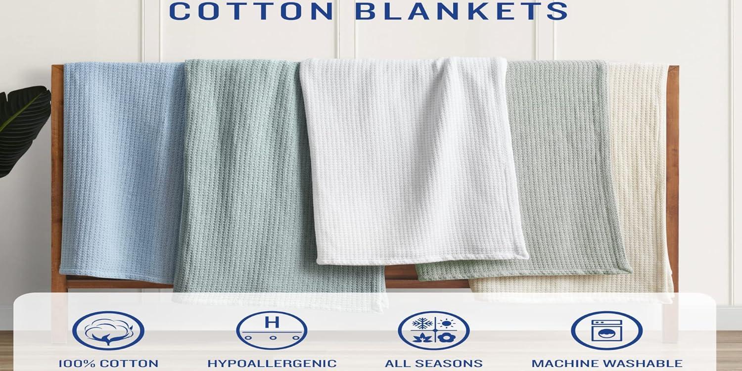 Coastal Knit King-Sized Cotton Blanket in Aqua