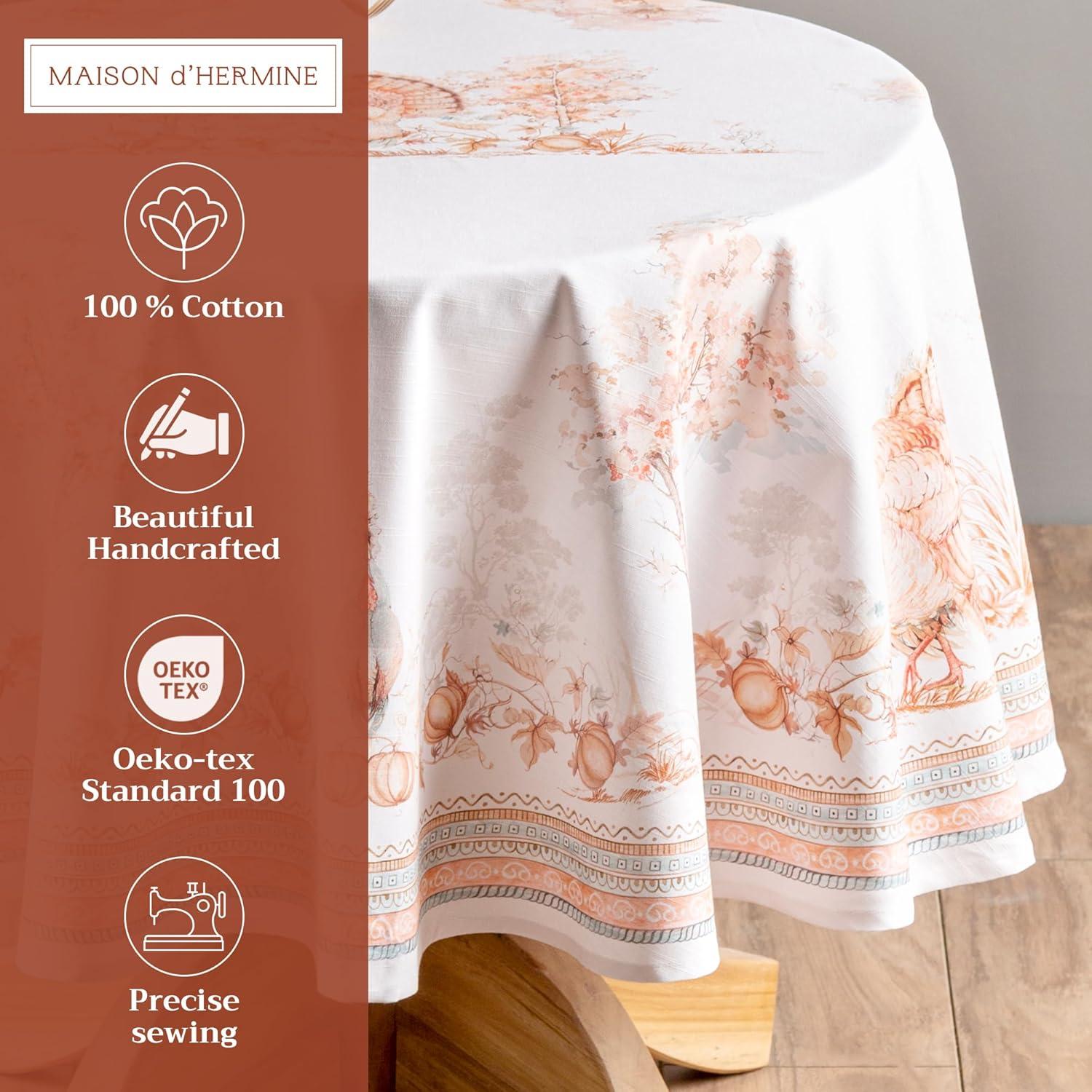 Maison d' Hermine Table Cloth Round Table 100% Cotton 63 Inches Tablecloth Reusable Decorative Everyday Use for Dining Room, Farmhouse, Home, Party, Festive & Wedding - Giving Thanks