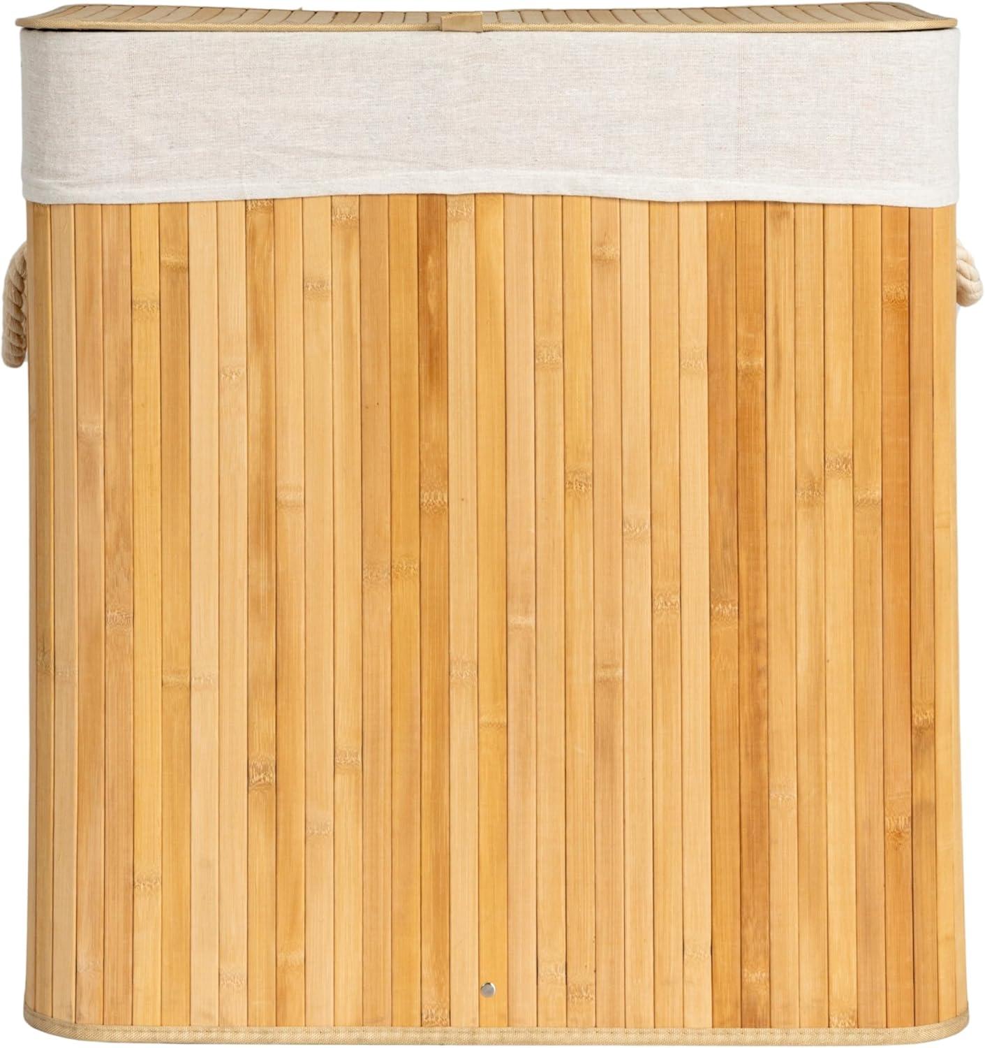 Bamboo Laundry Hamper with Rope Handles, Lid and Removable Machine Washable Laundry Bag