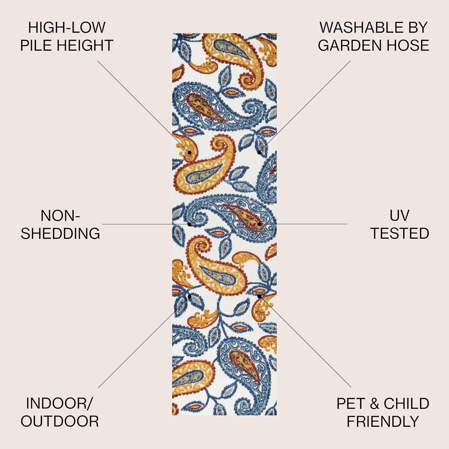 2'x8' Julien Paisley High-Low Indoor/Outdoor Area Rug, Orange/Blue - JONATHAN Y