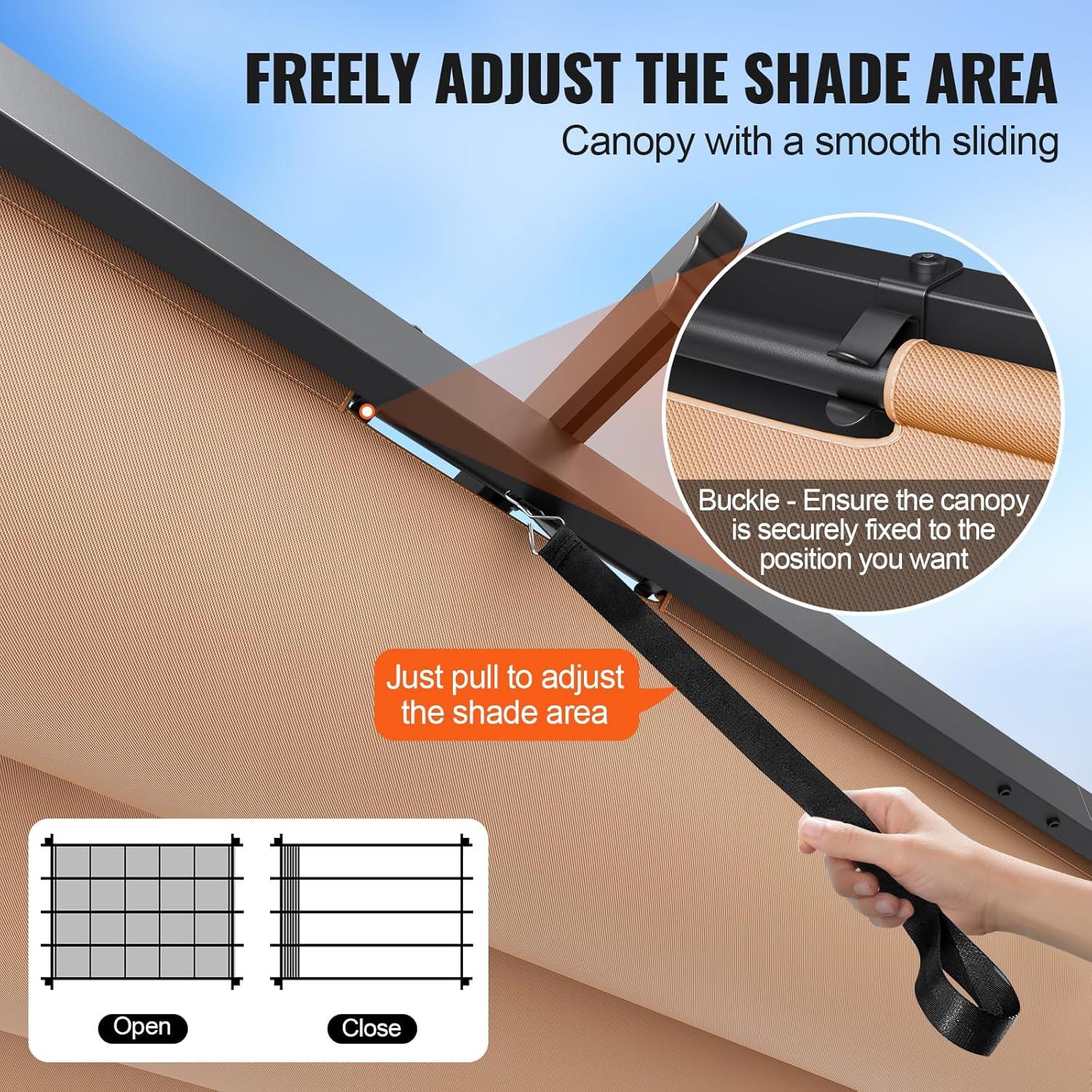 VEVOR 10'x13' Outdoor Retractable Pergola with Canopy, Aluminum Pergola with Retractable Canopy, Modern Style,Sun Shadefor Patios, Gardens, Decks, Backyards (Beige)