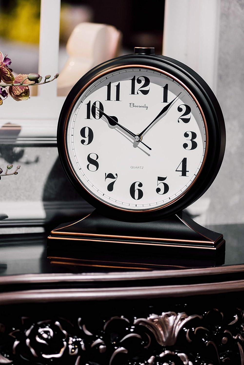 Table Clock-Modern Table Clock Silent-Non-Ticking 10-inch dial, Clear and Easy to Read, Used for Living Room, Bedroom Decoration
