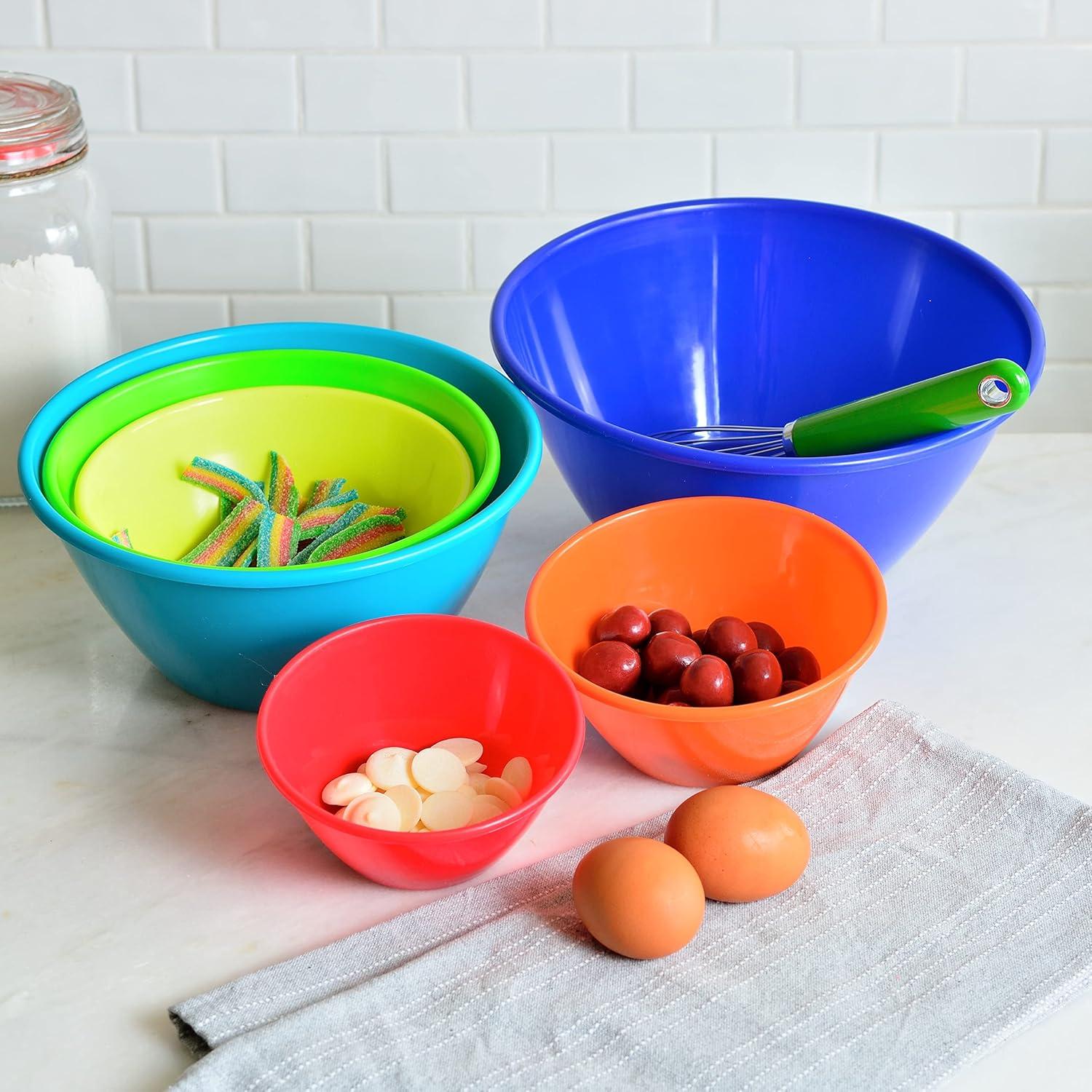 Rainbow Colors 6-Piece Reusable Plastic Mixing and Serving Bowls Set