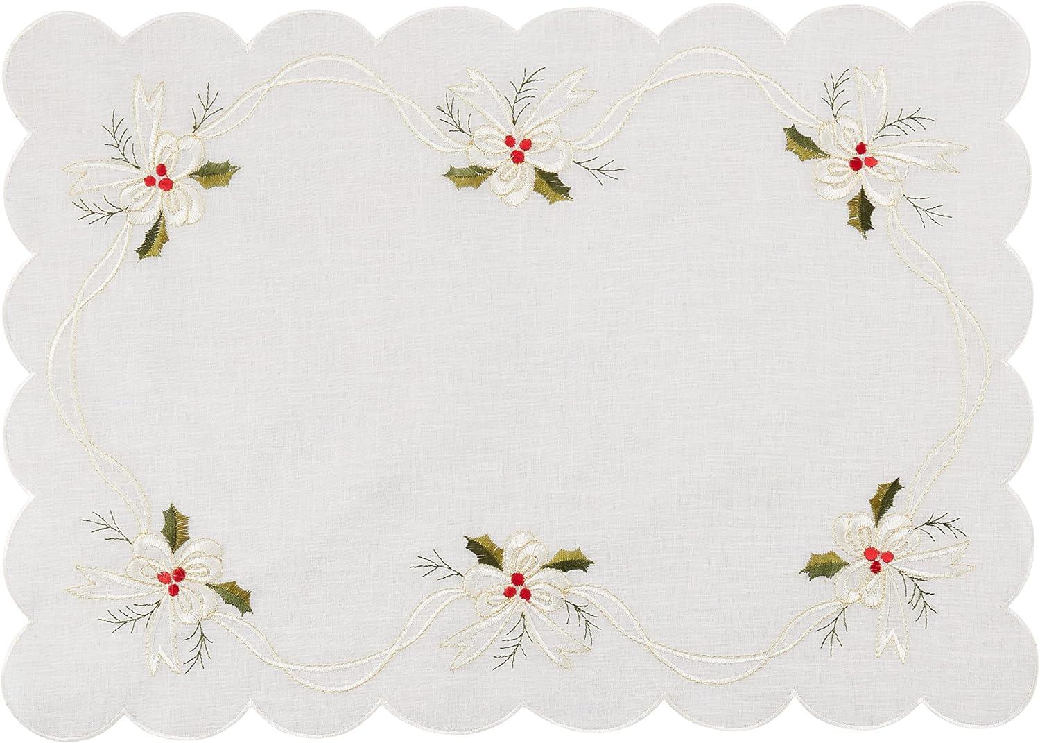 Saro Lifestyle Placemats With Embroidered Holly and Ribbon Design (Set of 4)