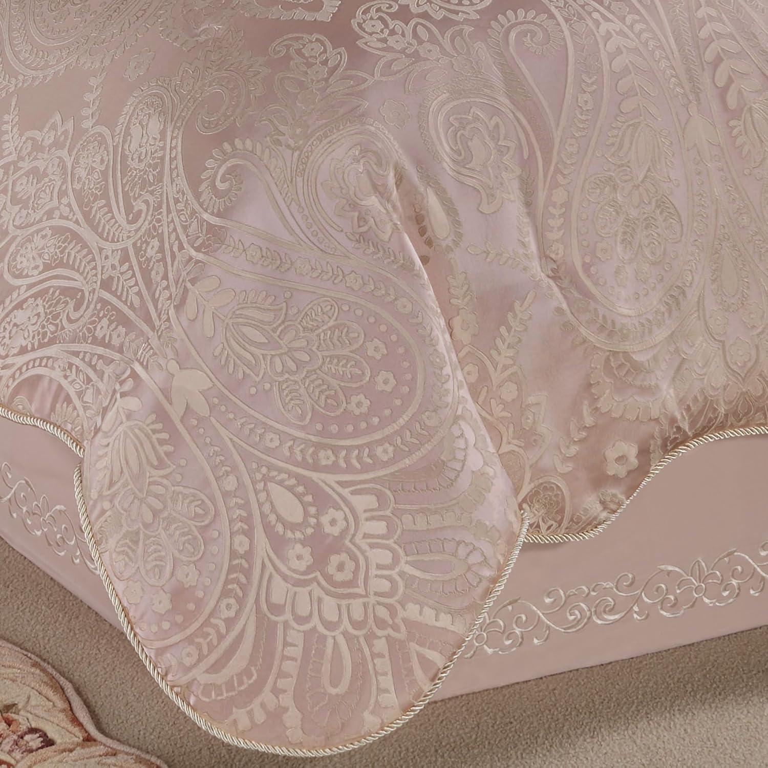 Romantic Princess Blush Oversized Jacquard Woven Scrollwork Comforter Set Queen