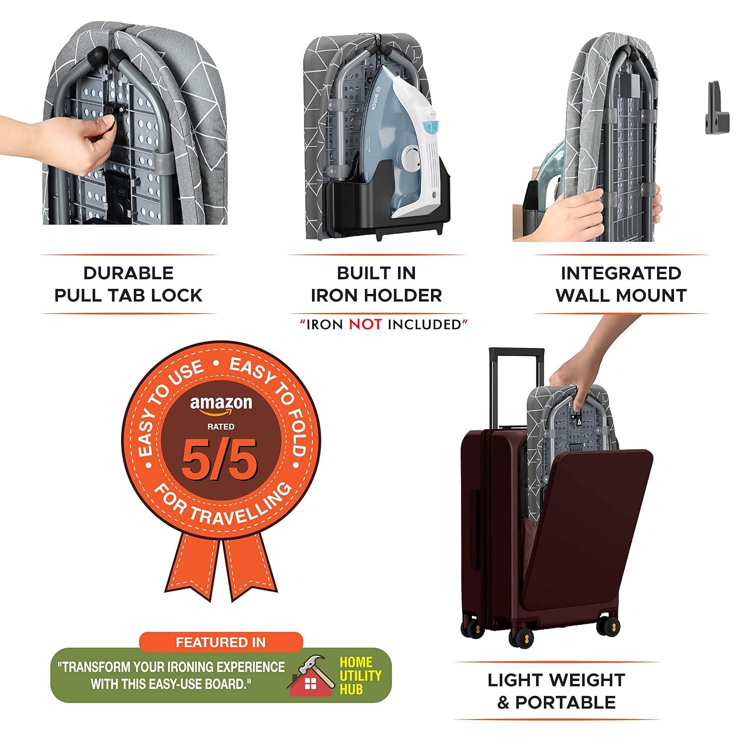 XABITAT Table Top Ironing Board with Wall Mount, D-Crease, Portable Space Saving Mini Laundry Room Iron Board, Foldable Small Ironing Board with Iron Holder, Green