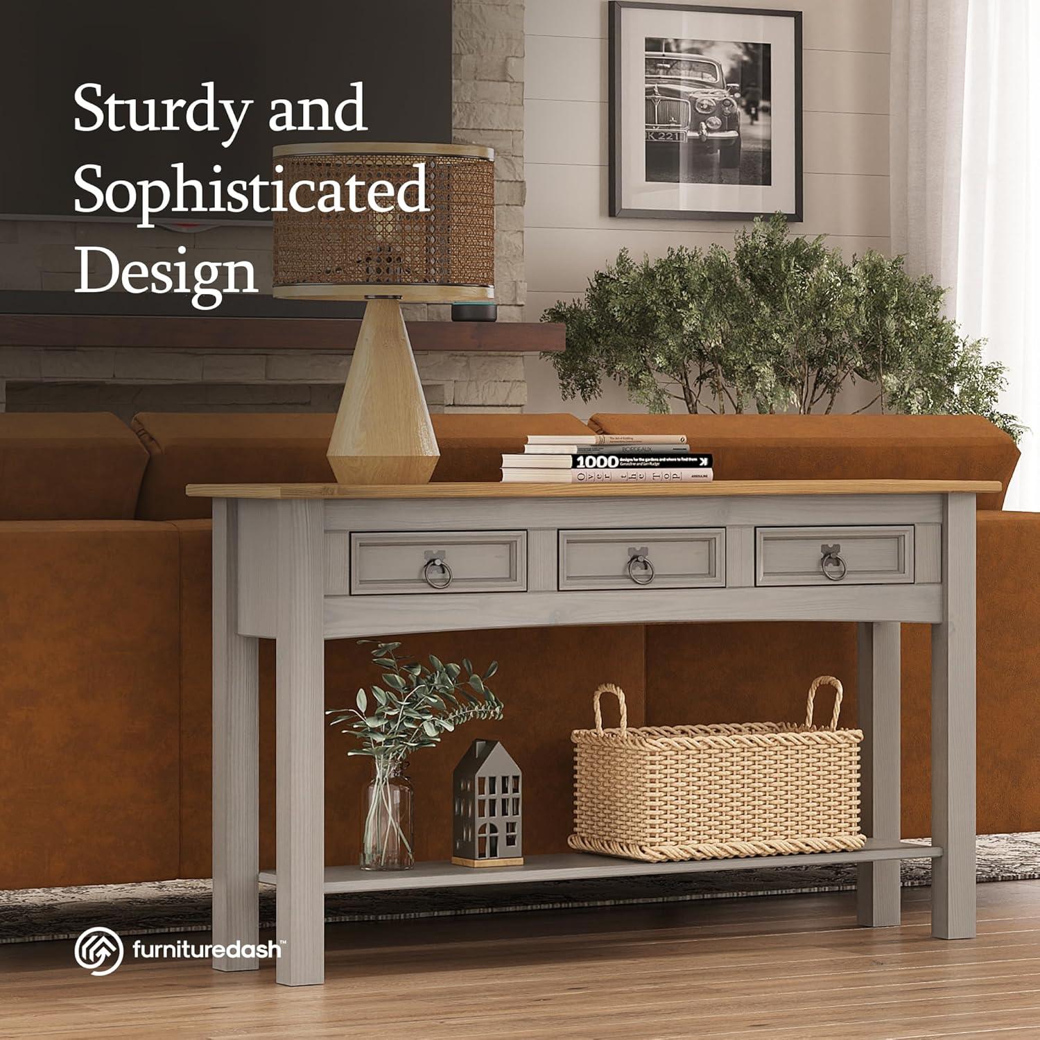 Bridge Brazil Wood Hall Table Console 3 Drawers Corona | Furniture Dash - N/A Gray wash, tops in antique brown color stain. Stained