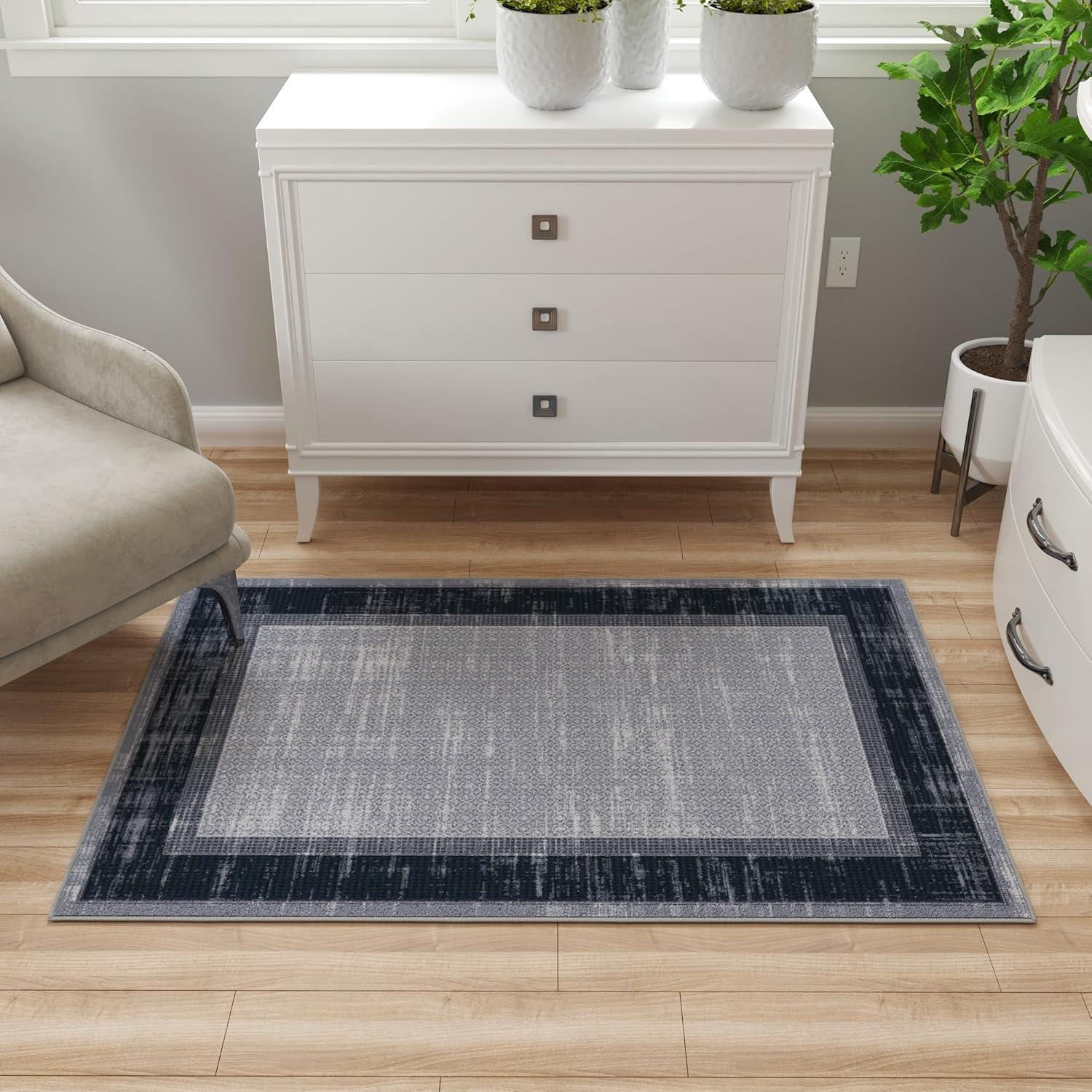 Non-Slip Bordered Area Rug For Living Room, Hallway Runner, Entryway Rug