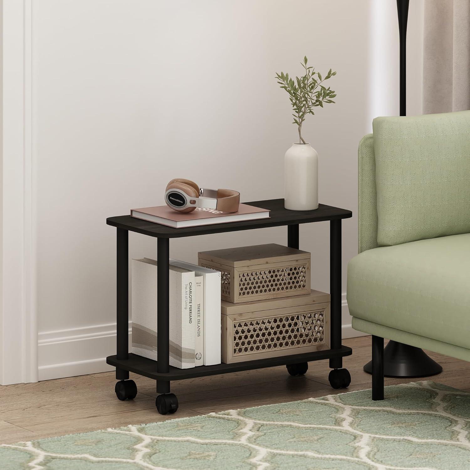 Furinno Turn-N-Tube Modern Rectangle End Table, Side Table with Casters, Espresso/Black