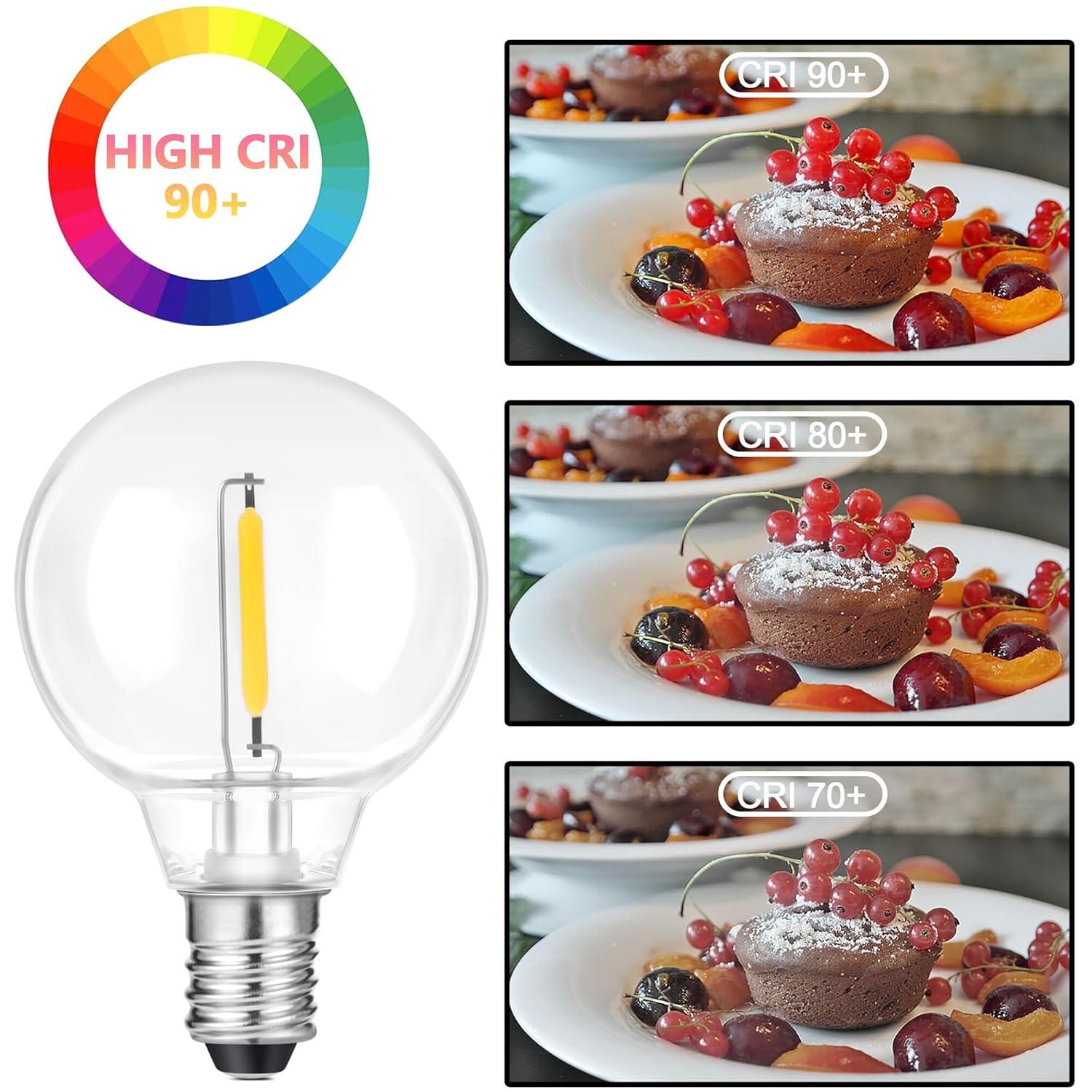 KY G40 Replacement LED Light Bulbs, 25 Pack Clear Globe Bulb fits E12 C7 Candelabra Screw Base Sockets, 1.5 Inch Dimmable Edison Light Bulbs for Indoor Outdoor Patio Decor, Warm White