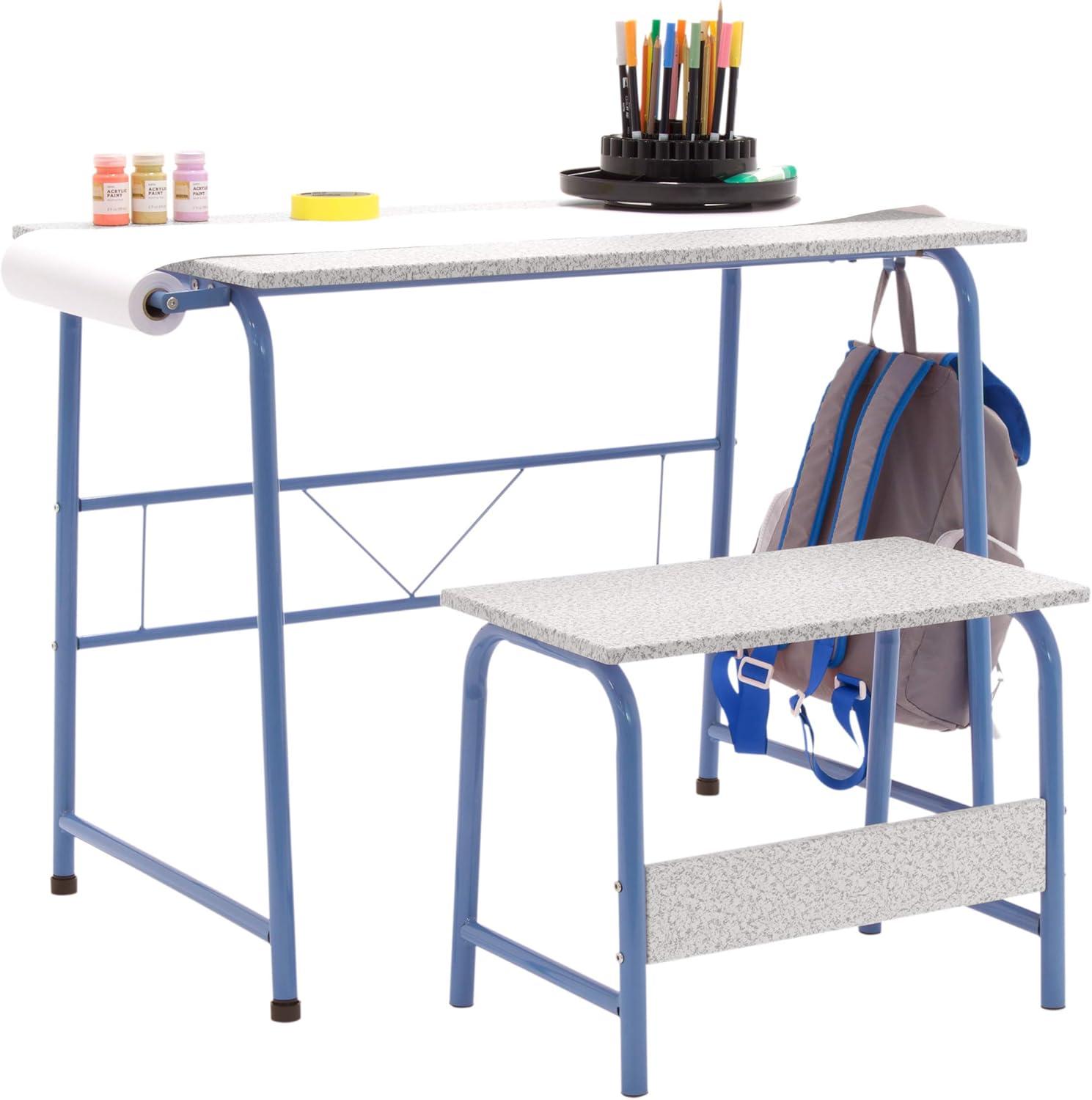 Splatter Blue and Gray Art and Craft Table Set with Bench and Paper Roll