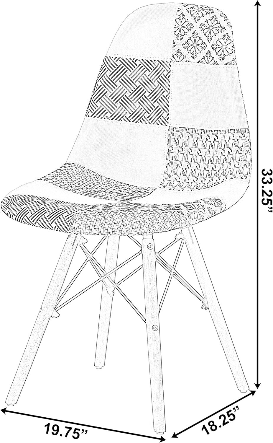 Fabulaxe Modern Fabric Patchwork Chair with Wooden Legs for Kitchen, Dining Room, Entryway, Living Room with Black & White Patterns