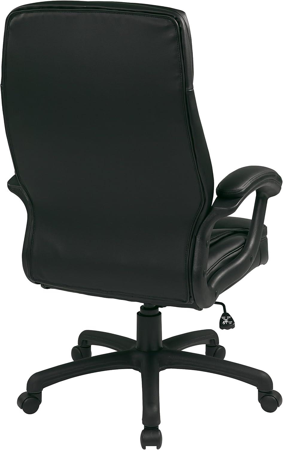 Office Star Products Executive High Back Black Bonded Leather Chair with Locking Tilt Control and Match Stitching