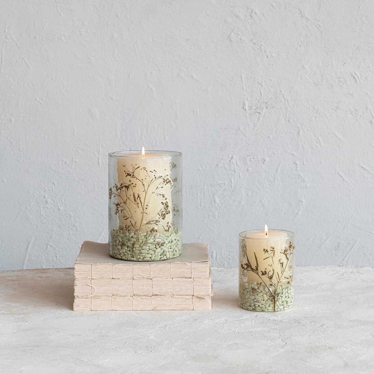 Clear Reclaimed Glass Votive Holder with Natural Botanicals