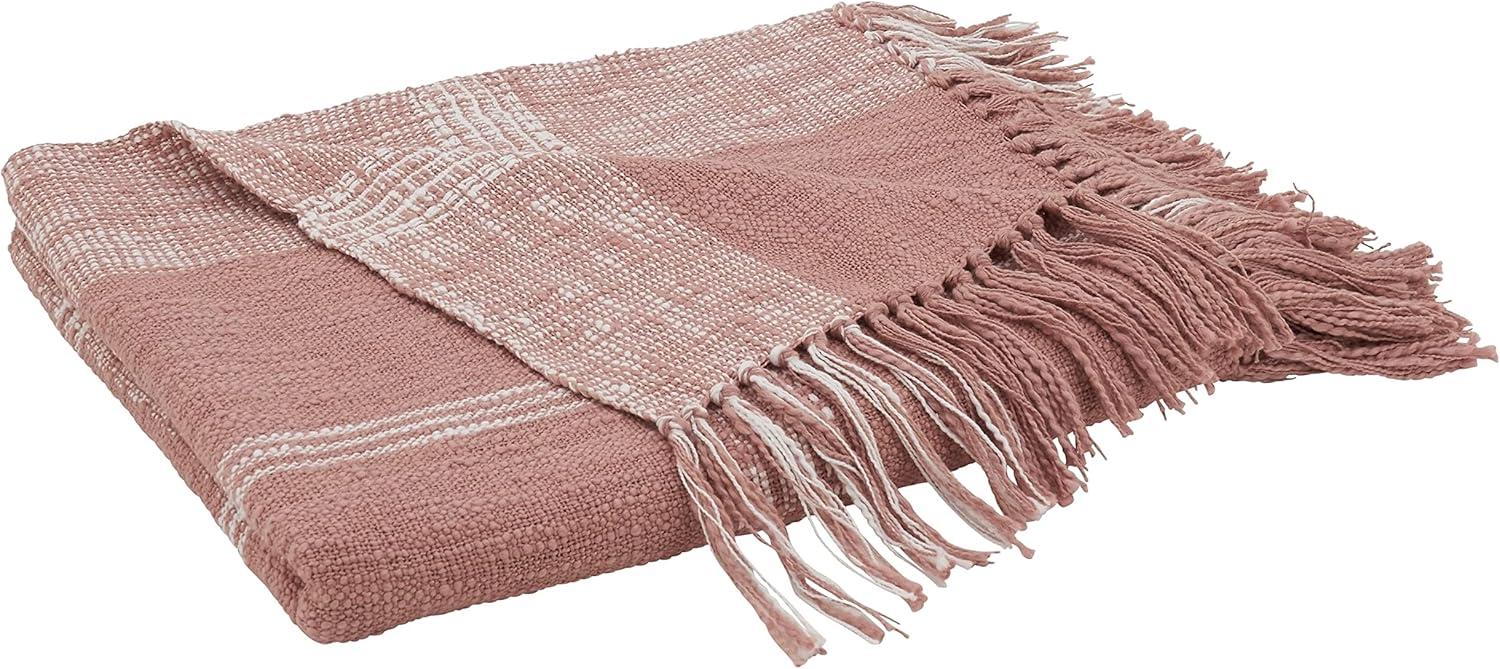 50"x70" Oversized Plaid Cotton Throw Blanket Rose Pink - Saro Lifestyle: Soft, Cozy, Traditional Weave