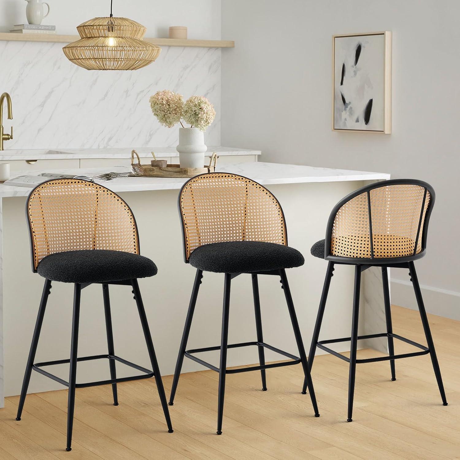 Cane Back Swivel Upholstered Counter & Bar Stool