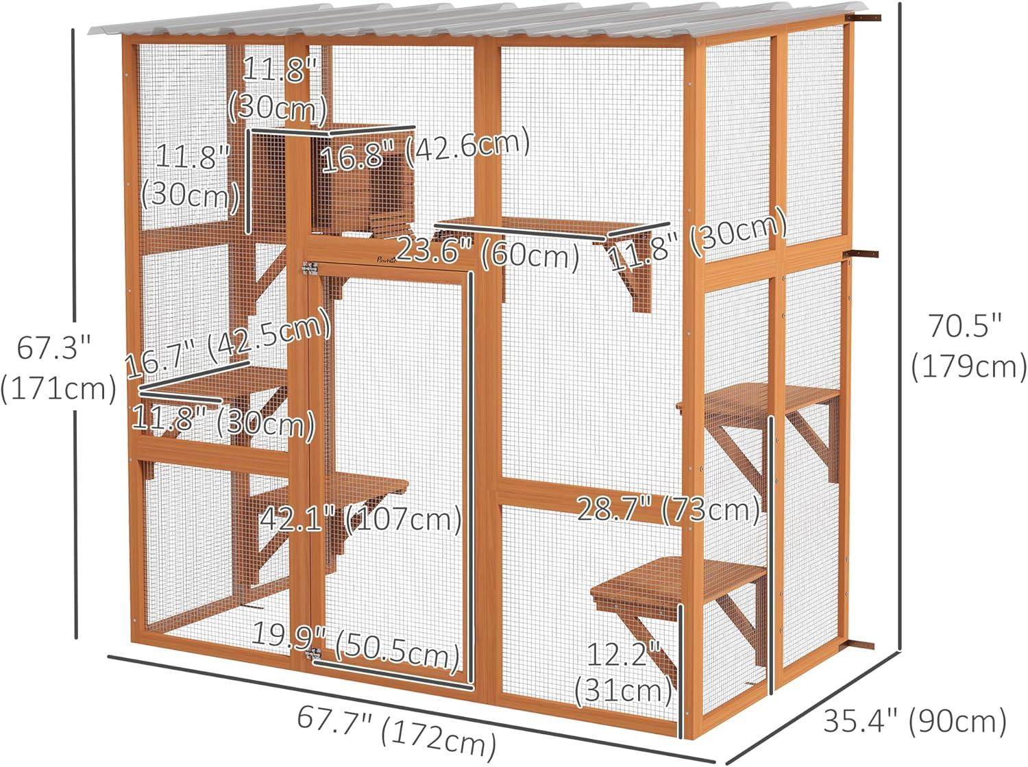 PawHut Catio, Outdoor Cat Enclosure Window Box Wooden Cat House w/ Weather Protection Roof for 2 Kitties with Resting Box, Platforms & Bridge
