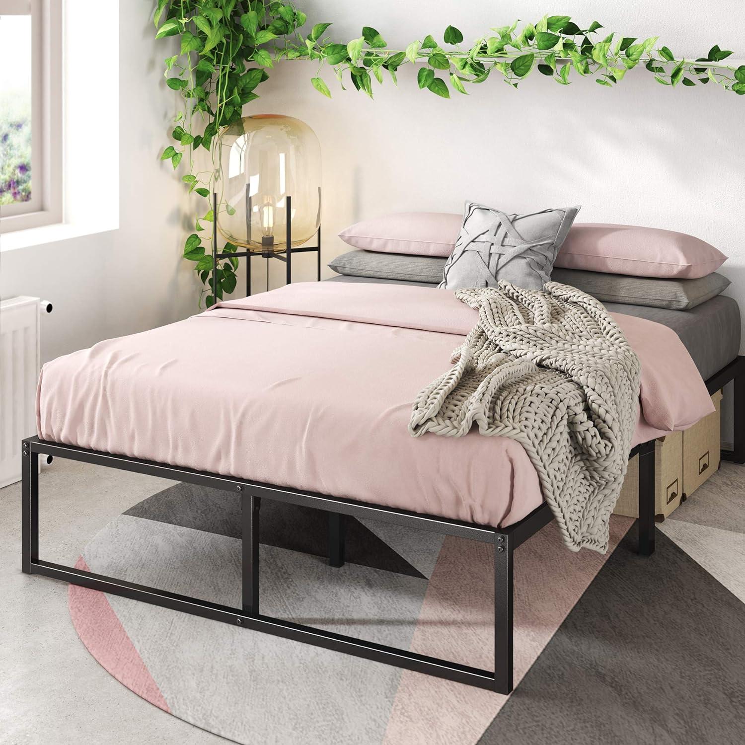 Lorelei Black Metal Full Platform Bed Frame with Steel Slats