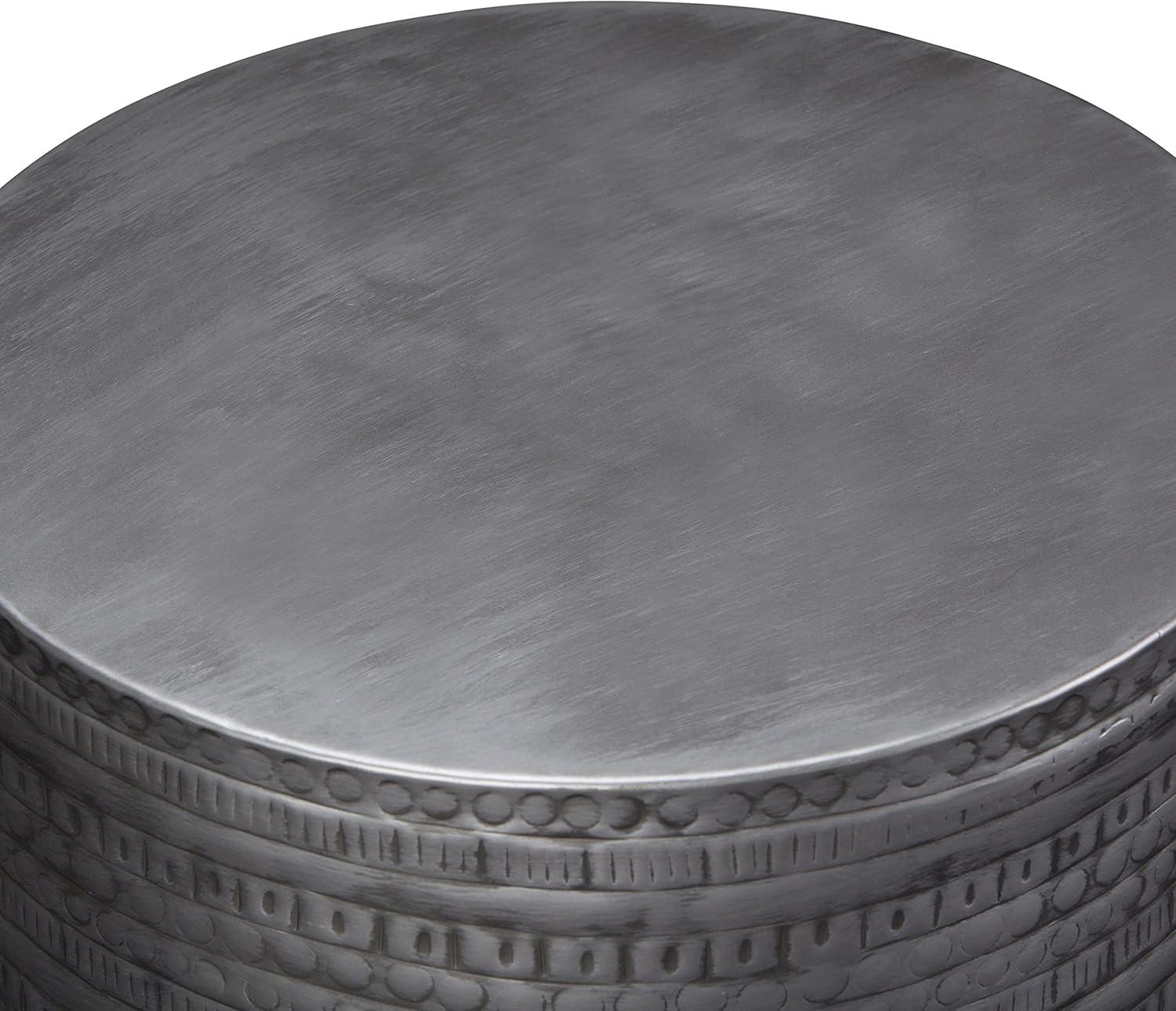 Simpli Home 15"W Metal Boho End Table with Drum Design and Textured Finish, Assembled