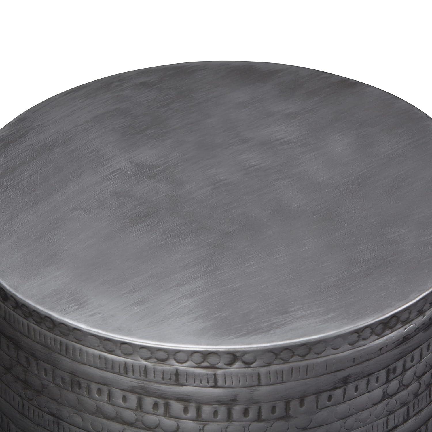 Simpli Home 15"W Metal Boho End Table with Drum Design and Textured Finish, Assembled