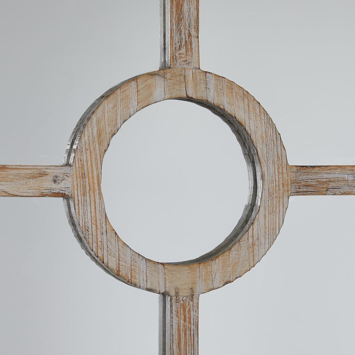 DecMode Contemporary Squre Wood Window Shaped Wall Mirror, 56"W x 44"H with Distressed Brass Colored Frame