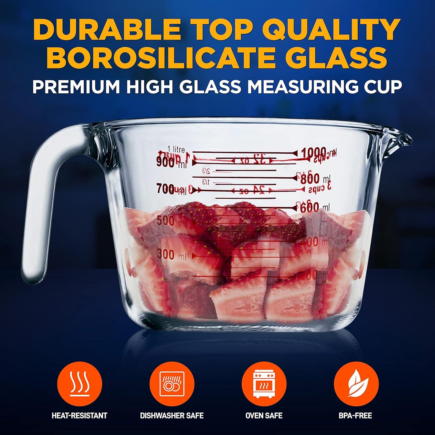 NutriChef Glass Precision: Elevate Your Culinary Game with our Borosilicate Measuring Cup, Microwave and Freezer, Oven and Dishwasher Safe