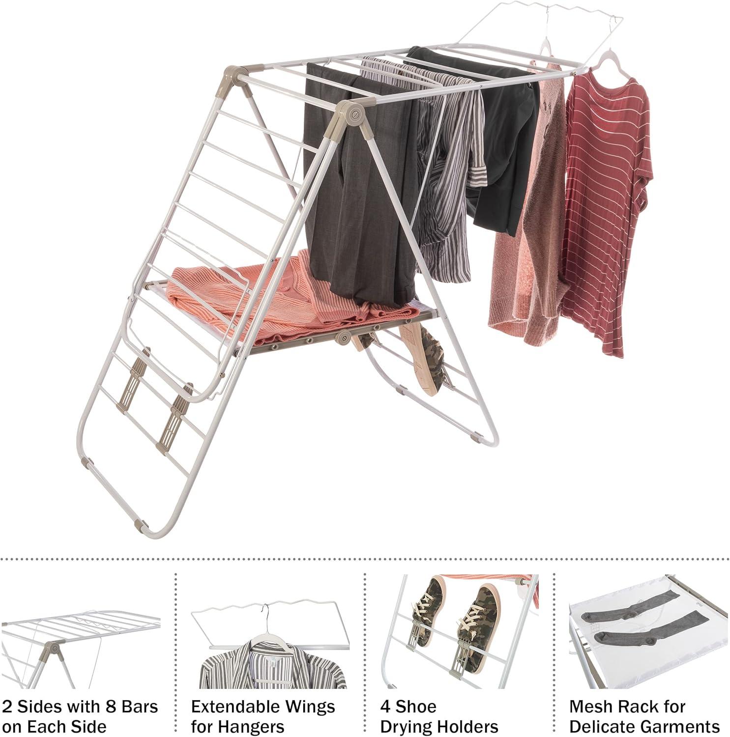 Clothes Drying Rack - Indoor/Outdoor Portable Laundry Rack for Clothing, Towels, Shoes and More - Collapsible Clothes Stand by Everyday Home (White)