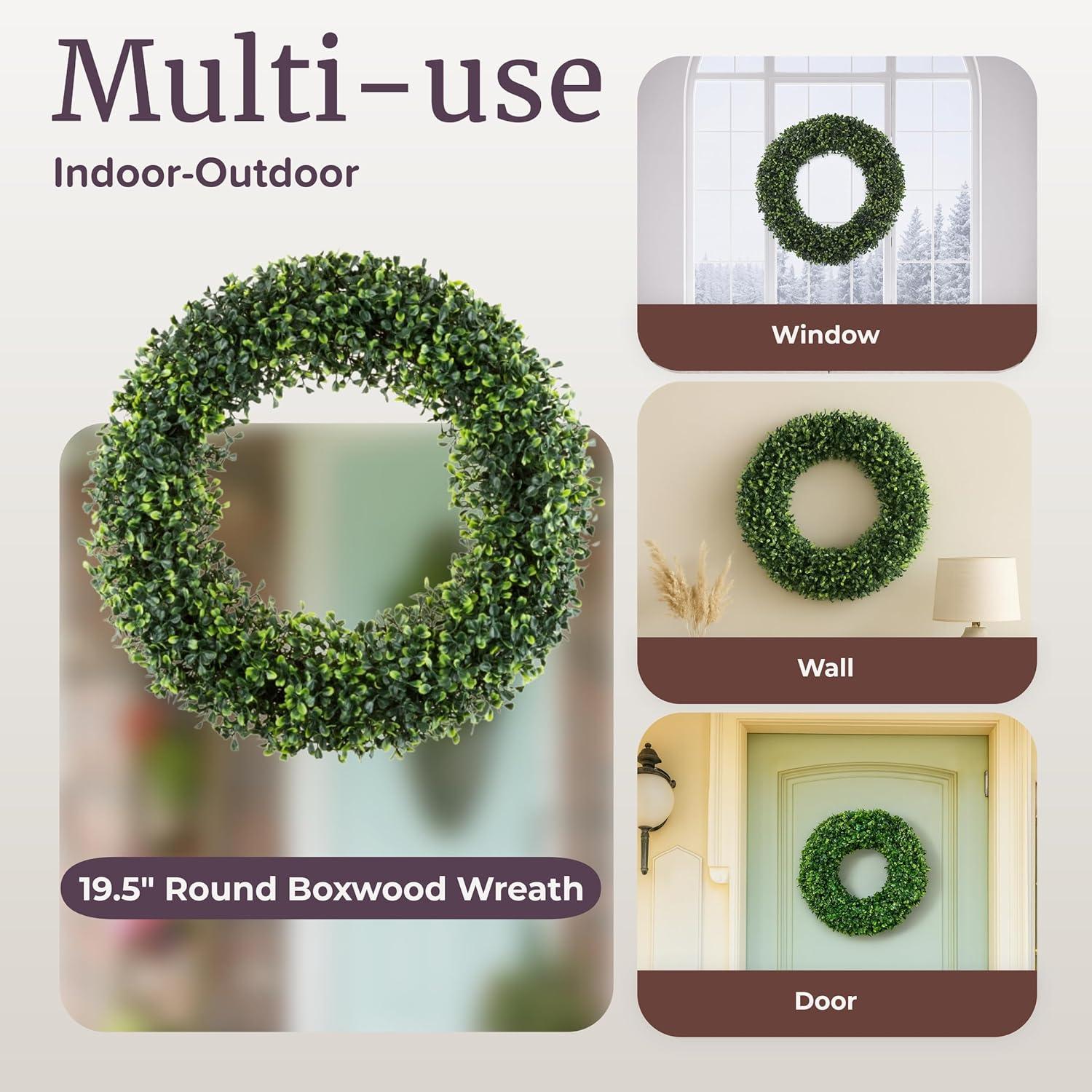 Pure Garden 19.5-Inch Outdoor/Indoor Artificial Boxwood Wreath, Green