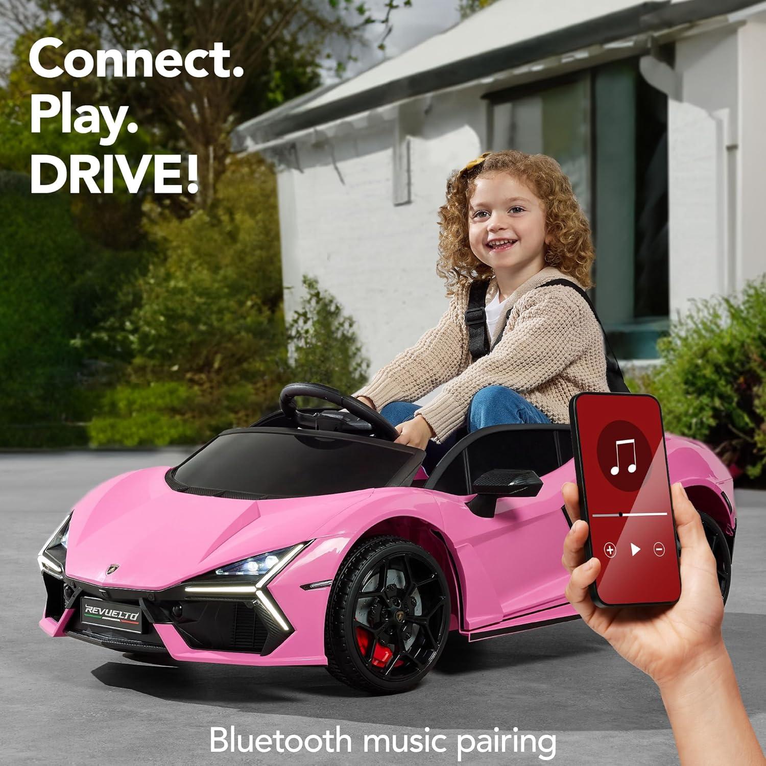 Best Choice Products Kids 12V Ride-On Car Officially Licensed Lamborghini Revuelto w/ Remote, LED Lights - Pink