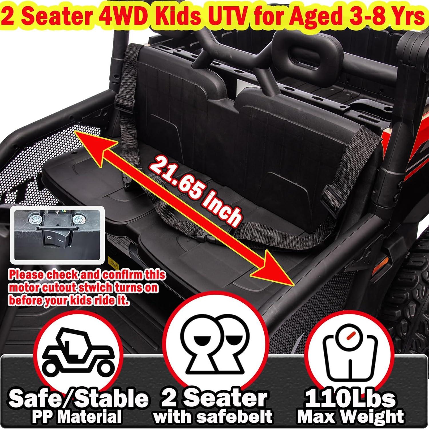 24V Kids Ride on Dump Truck with Remote Control, 2 Seater Powered 4-Wheel UTV Toys, 2x200W Ride on Tractor Car w/ Electric Dump Bed, Shovel, Bluetooth Music, Red