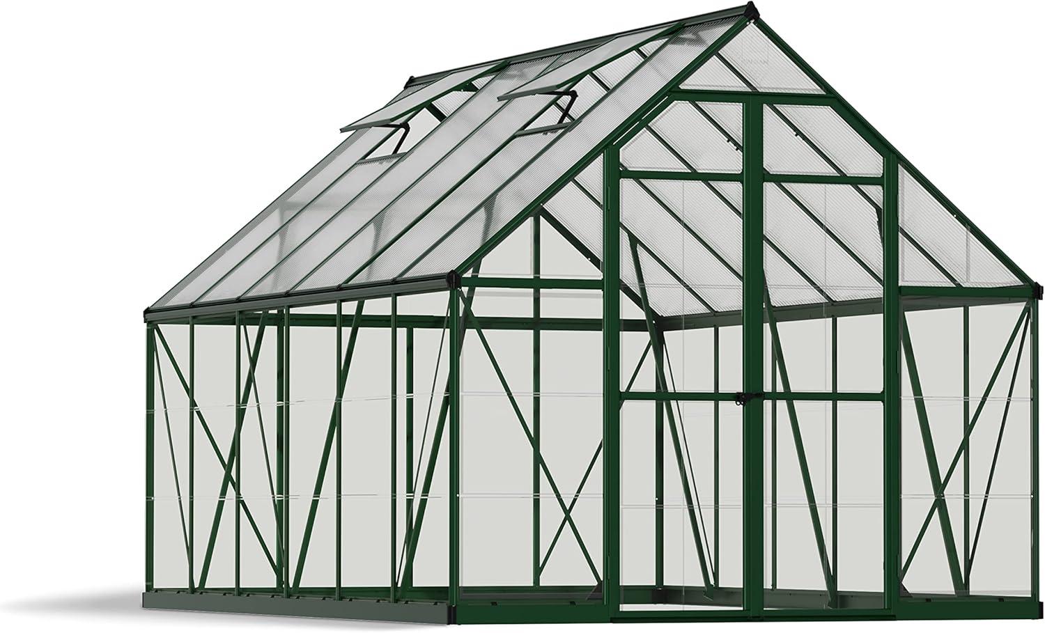 Green and Clear Aluminum Polycarbonate 8' x 12' Greenhouse